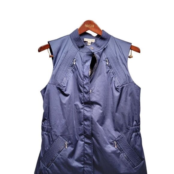 St. John Sport Sateen Nylon Full Zip sleeveless vest relaxed 12 Navy Blue Large - Picture 7 of 15